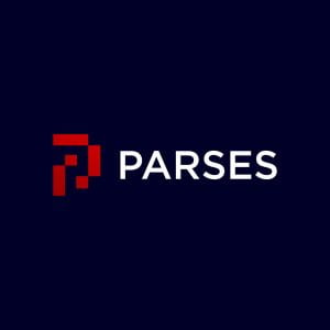 The PARSES logo, which is an 8-bit stylized letter p in red on a black background